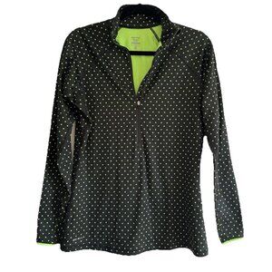 NIKE Pro Long Sleeve Womens L Half-Zip Top Black Neon Polka Dot Lightweight